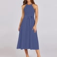 thumbnail image 2 of Women’s Halter Neck A-Line Midi Dress Sleeveless Tie Waist Casual Summer Vacation Dress, 2 of 7