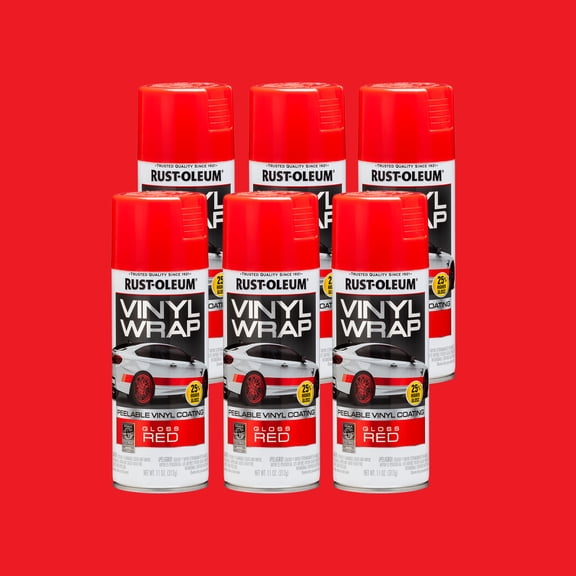 6 Pack, Red, Rust-Oleum Automotive Vinyl Wrap Peelable Coating Gloss Spray Paint-352726, 11 oz