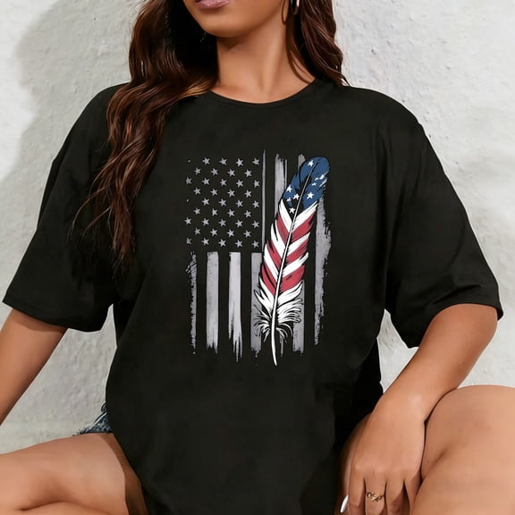 100% Cotton Unisex Feather USA Flag Native American Tribal Tradition T-Shirt
