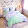thumbnail image 2 of meiyoeat Purple Green Watercolor Cloud 7-Piece Twin Bedding,Soft Ombre Print Bedding Comforter Set For Girls,Light Gray Reversible, 2 of 7