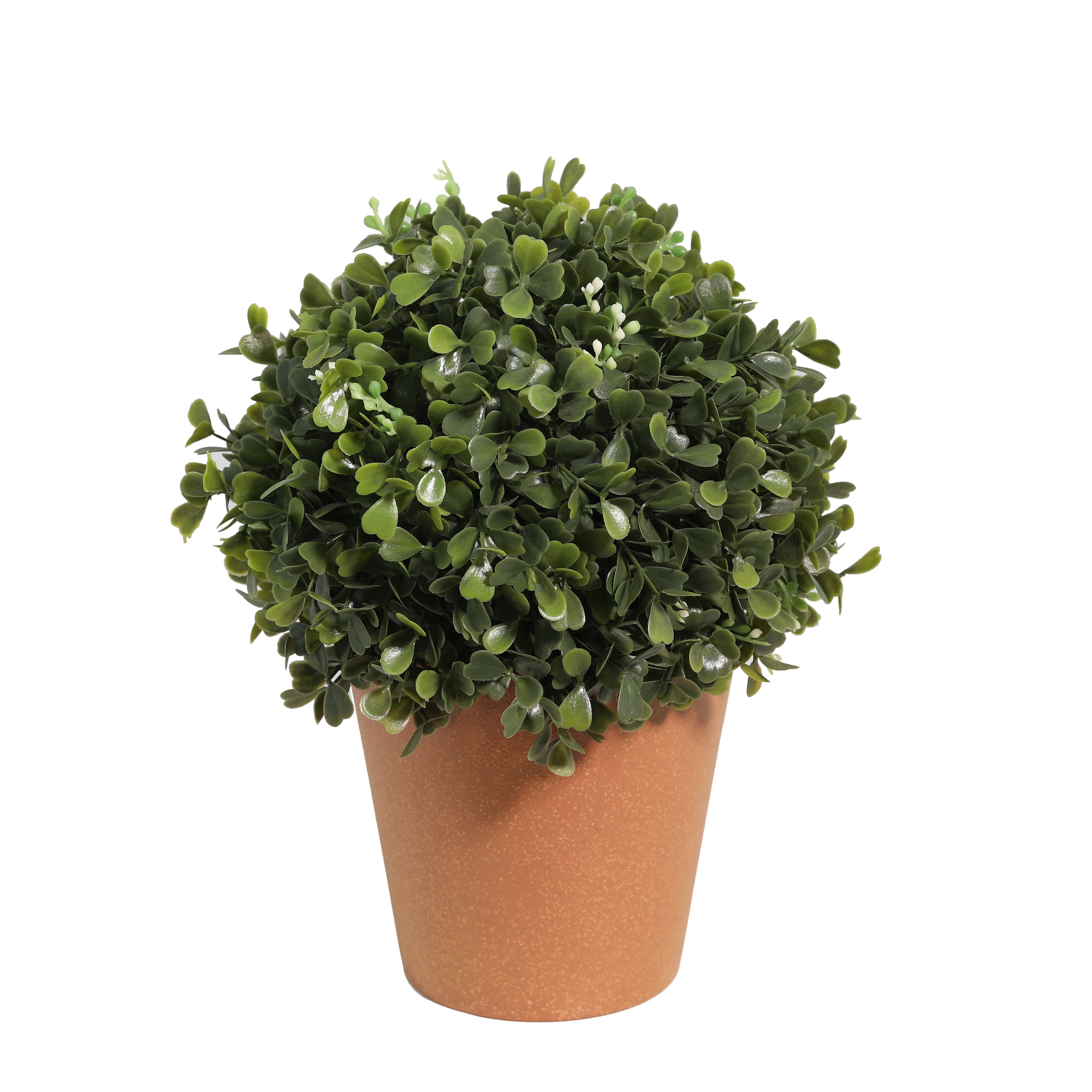 Mainstays 11" Artificial Boxwood Topiary Plant Terracotta Pot in Green