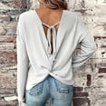 thumbnail image 5 of Womens Waffles Knit Pullover Open Back Casual Tops Long Sleeve Back Knot Shirts Blouse Womens Tshirts Loose Fitting S-64 White XL, 5 of 5
