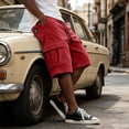 thumbnail image 6 of Men's Solid Corduroy Cargo Shorts Multi Pocket Elastic Drawstring Waist Relaxed Knee Length Streetwear Casual Workout Shorts, 6 of 6