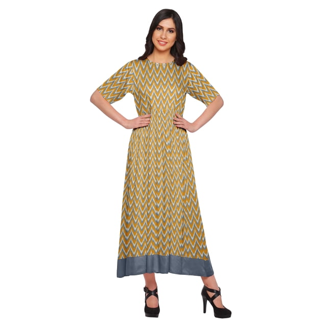 Moomaya Robe Plissée Imprimée Tunique à Manches au Coude Tenue d'Été Kurti pour Femmes