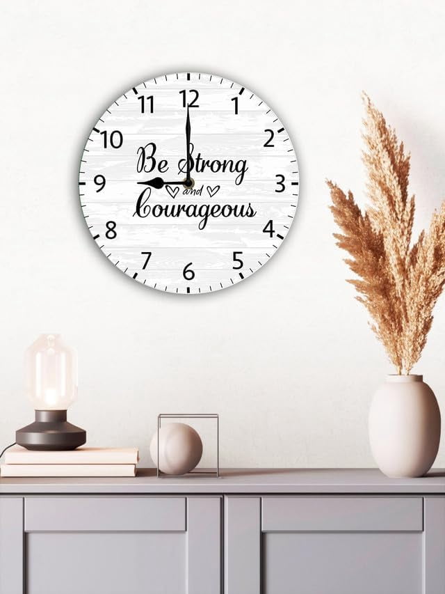 Be Strong And Courageous Christian Wood Clock Christian Quotes Bible Scripture Inspirational Words Wall Clock Religious Home Décor 10 Inch Silent Non-Ticking Battery Operated