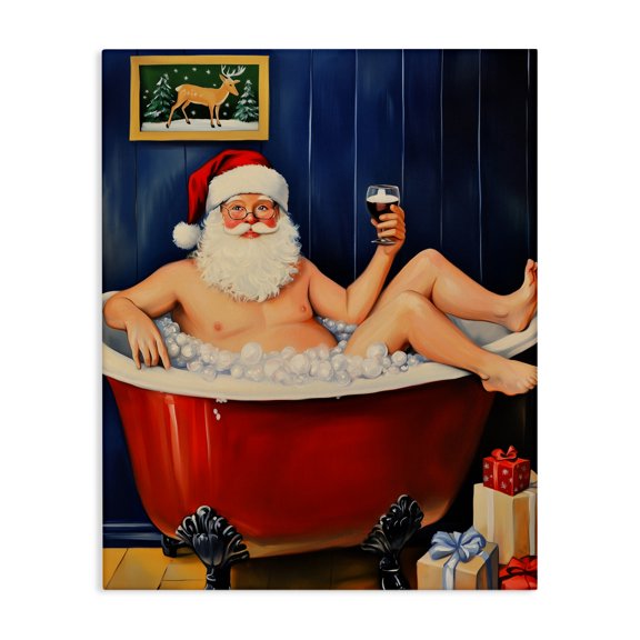 Stupell Industries Eclectic Joyful Bathtub Santa Canvas Art, 16 x 20, by Arlington Prints