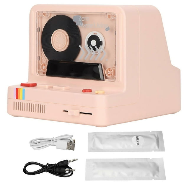 Lecteur de cassettes Bluetooth, haut-parleur stéréo portable rétro Bluetooth, compatible Bluetooth AUX et carte mémoire, rose