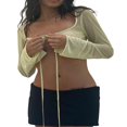 thumbnail image 2 of Women‘s Mesh Sheer Tie Up Open Front Long Sleeve Crop Top T Shirt, 2 of 7