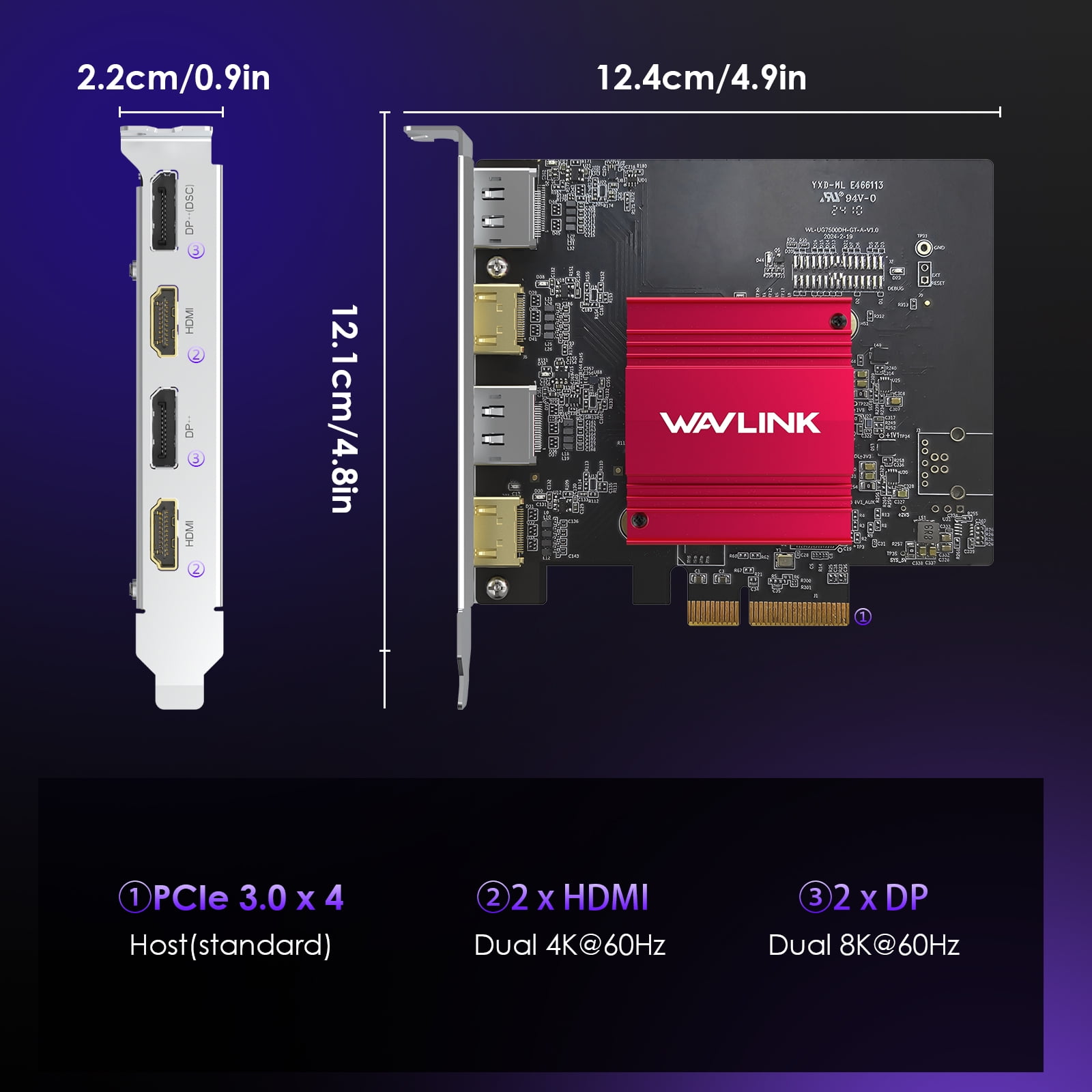 WAVLINK 4K/8K Computer PCIe 3.0 Video Card, PCIe to Quad 4K/Dual DP 8K Graphics Card with 2HDMI+2DP Ports for Windows 11/10 & Ubuntu
