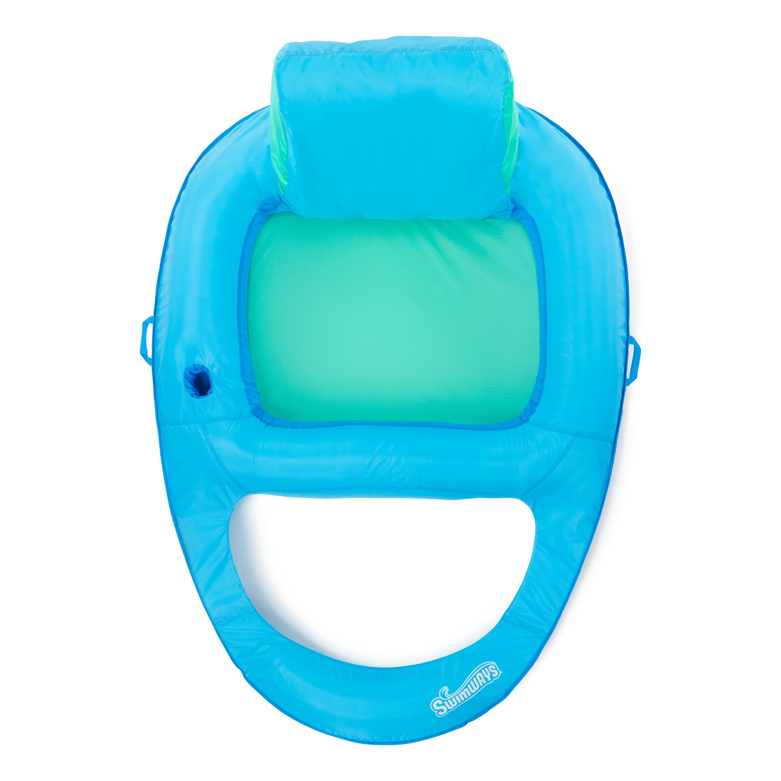 SwimWays Spring Float Premium XL Recliner Chair for Swimming Pool, Inflatable Pool Floats Adult with Fast Inflation, Cup Holder & Foot Rest, Supports Up to 300 lbs, Blue
