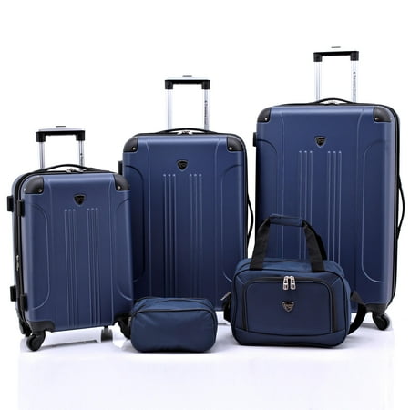 Travelers Club Chicago Plus Carry-On Luggage and Accessories Set With Tote and Travel kit-Color:Navy blue,Size:5 Piece