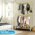 thumbnail image 7 of Adnoom 3 Tiers Heavy Duty Clothes Rack, Free-Standing Double Rods Clothing Closet Rack for Hanging Clothes, Garment Rack with Lockable Wheels & 2 Side Hooks, Gold, 46.8" x 17.6" x 80", 7 of 7