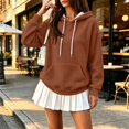 thumbnail image 6 of Yungyresw Solid Color Sweatshirs for Women Drawstring Hoodie Ribbed Hem Long Sleeve Pullover Oversized Fit Kangaroo Pocket Winter Layering, 6 of 8
