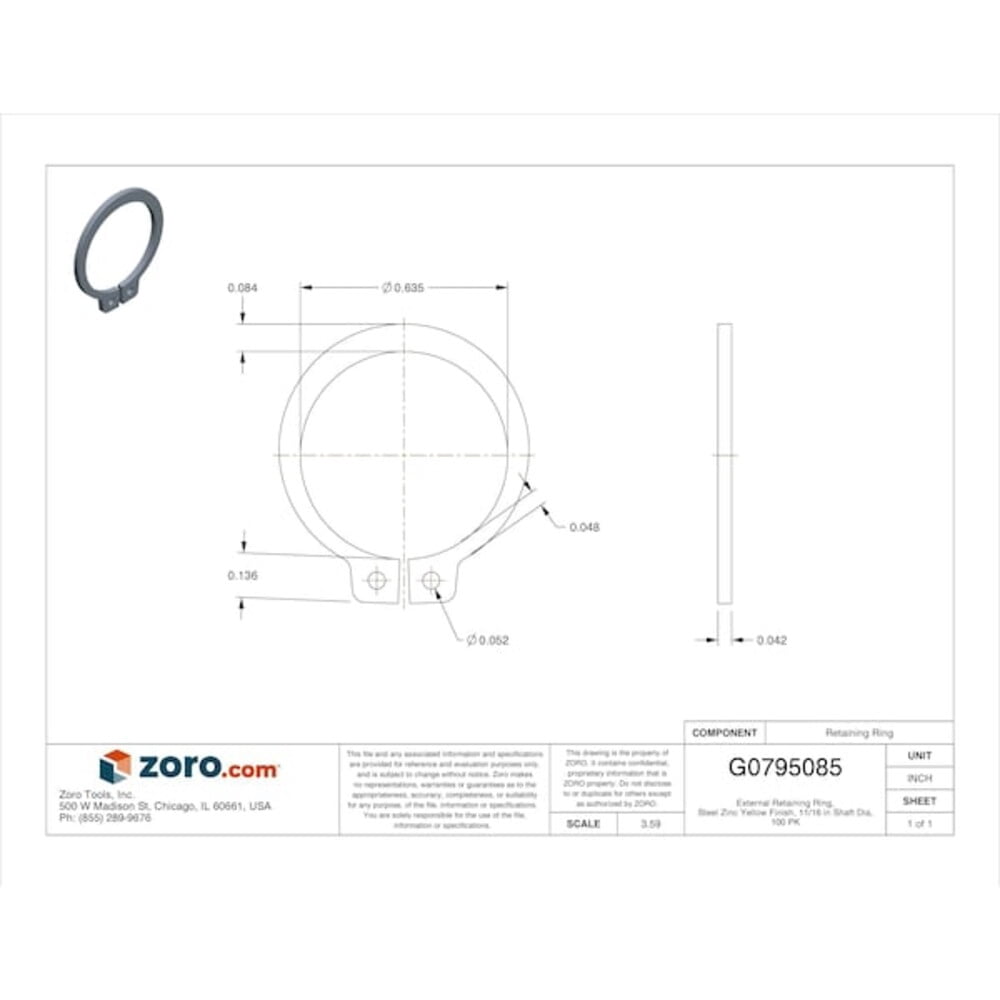 External Retaining Ring, Steel, Zinc Yellow Finish, 100 PK SH-68ST ZD