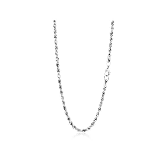Gem Stone King 24 inches Silver Color Stainless Steel French Rope Chain Necklace with Lobster Clasp