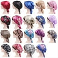 thumbnail image 6 of Wrea Bonnet Printed Women's Streamer Bow Hat Head Cover Headwrap Turbans Satin Head Scarf Sleeping Cap Hair Wraps for Women Sleeping Black spot, 6 of 9