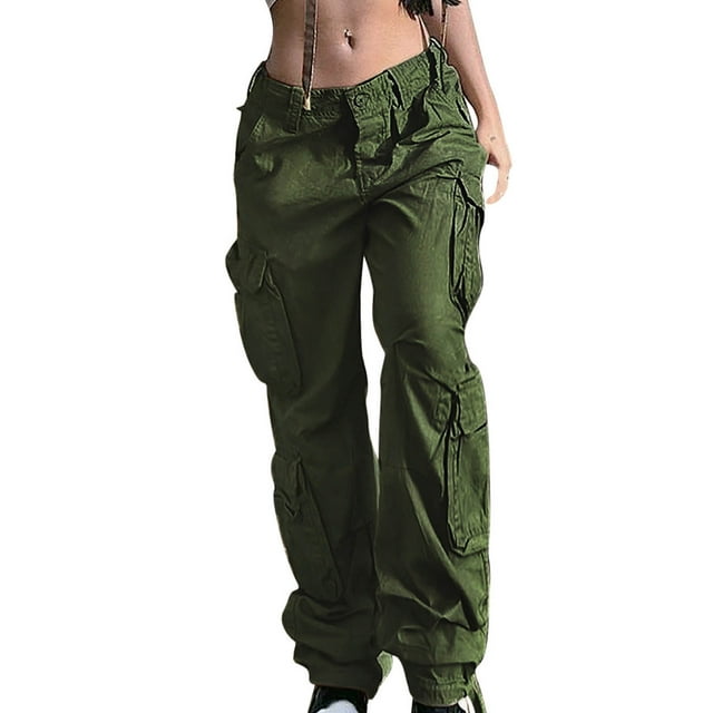 Timegard Pantalon Cargo pour Femmes Jambe Droite Taille Basse Ample Mode Urbaine Extérieur avec Poches