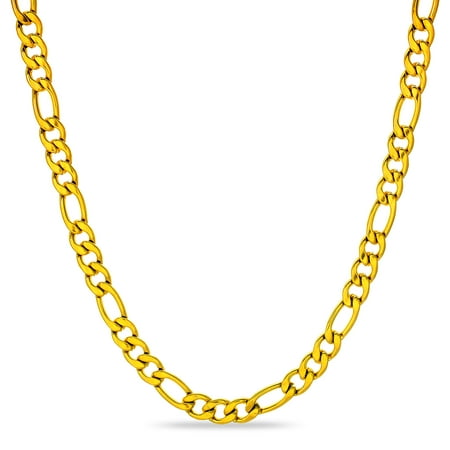 9 mm Figaro Chain Link Necklace for Men Boys Heavy 316L Gold Plated Stainless Steel Gold Color 24 Inch
