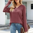 thumbnail image 3 of Mujeres V Masajeadores de cuello manga larga Camiseta suave transpirable color puro flojo dobladillo casual Blusas moda Tops para viajes trabajo vino rojo S, 3 of 6