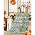 thumbnail image 2 of Fall Thanksgiving Green Pumpkins Eucalyptus Leaves Grey Plaid Flannel Blanket for Bed,Travel and Camping, Super Soft Cozy Blanket for All Seasons 30"x40", 2 of 6
