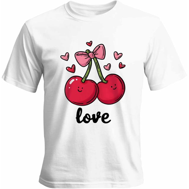 Camisetas informales de manga corta con estampado de cerezas para hombre, para el Día de San Valentín