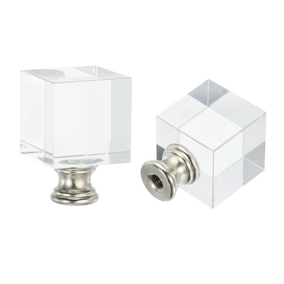 Uxcell 2pcs 1/4-27 Lamp Finial Cap Knob, Clear Square Shaped Crystal, Silver Tone