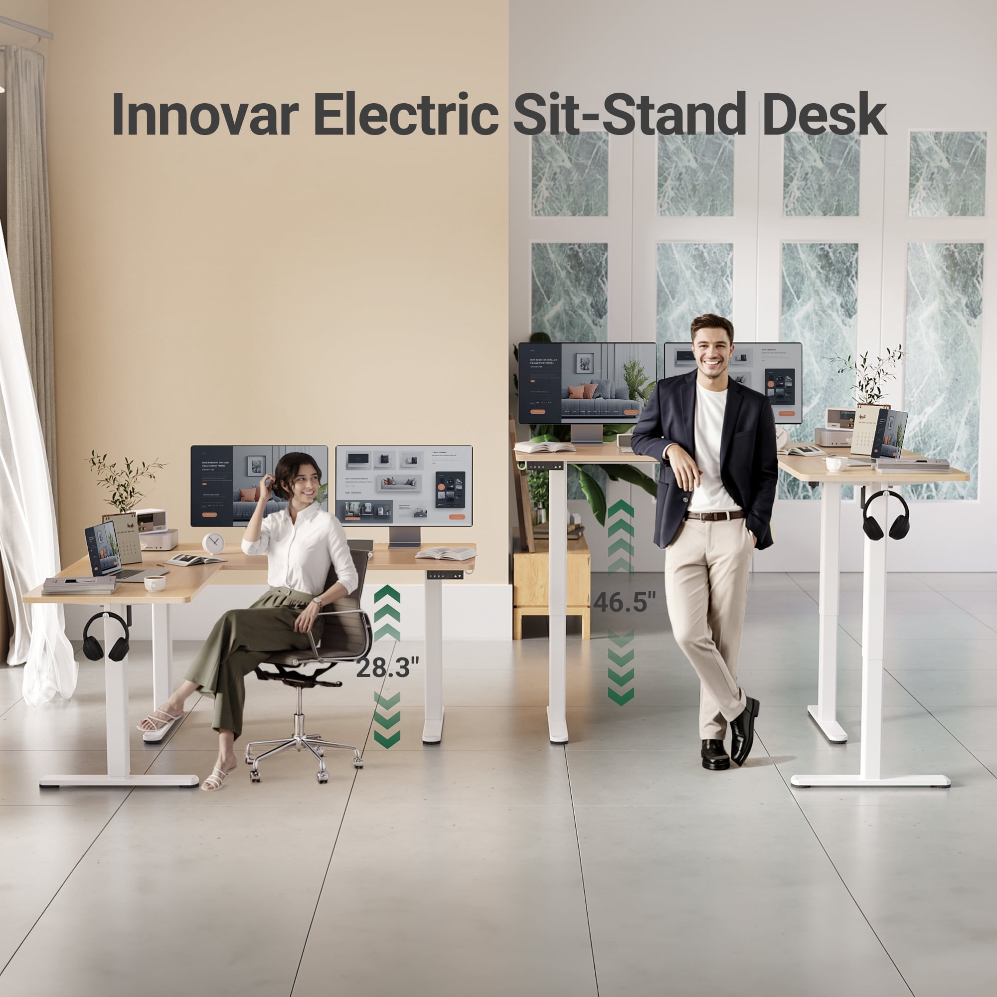 INNOVAR L Shaped Standing Desk Adjustable Height, 63x55 inch Dual