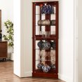 thumbnail image 2 of Cherry Curio Display Cabinet - Mirrored Back Lights Adjustable Shelves Home Decor Tempered Glass Corner Traditional Style, 2 of 7