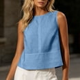 thumbnail image 3 of aohooy Cotton Linen Tank Tops for Women Summer Casual Sleeveless Cropped Shirt Blouses Boat Neck Beach Boho Vacation Vest 2026 Sky Blue,XL, 3 of 5
