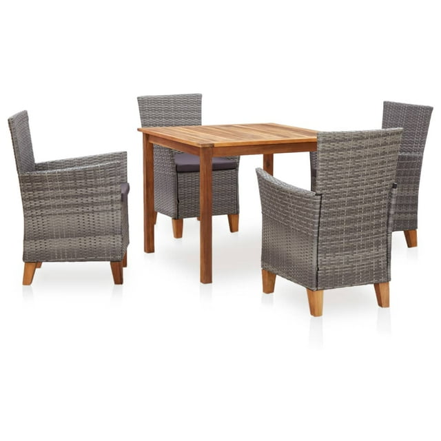 vidaXL Patio Dining Set Outdoor Dining Table and Chairs Rattan and Wood Gray