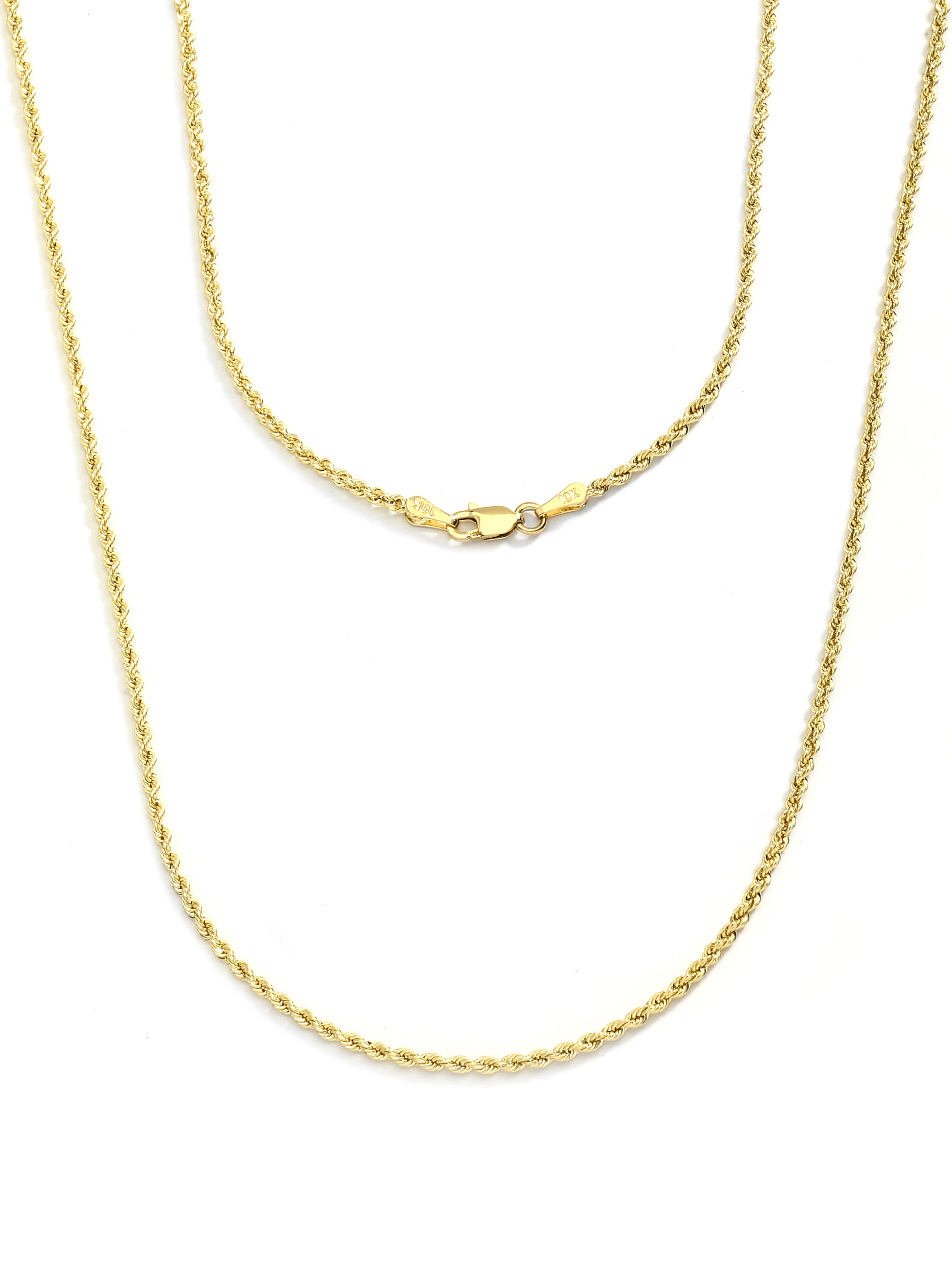 10K Yellow Gold 2.0mm Hollow Rope Chain Necklace Lobster Clasp 