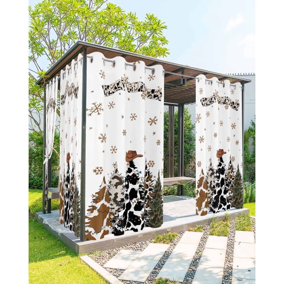 Outdoor Curtains for Patio, Western Christmas Tree Waterproof Blackout Outside Curtain for Porch/Pergola/Gazebo, Cowboy Xmas Tree Snowflake Thermal Insulated Drapes for Cabana, 1 Panel, 54 x 84 Inch