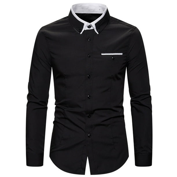 pstuiky camisas de hombre de manga larga, Camisa formal con estampado de color para hombre y blusa de manga larga con cuello vuelto Tops casuales para hombres xxl