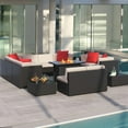 thumbnail image 6 of Homall 13 Pieces Rattan Patio Furniture Conversation Set with 43" Gas Propane 50000 BTU Fire Pit Table Outdoor Sectional Sofa for Backyard,Beige, 6 of 10