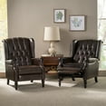 thumbnail image 3 of GDF Studio Elizabeth Contemporary Tufted Wingback Pushback Recliner, Set of 2, Brown Bonded Leather and Dark Brown, 3 of 11