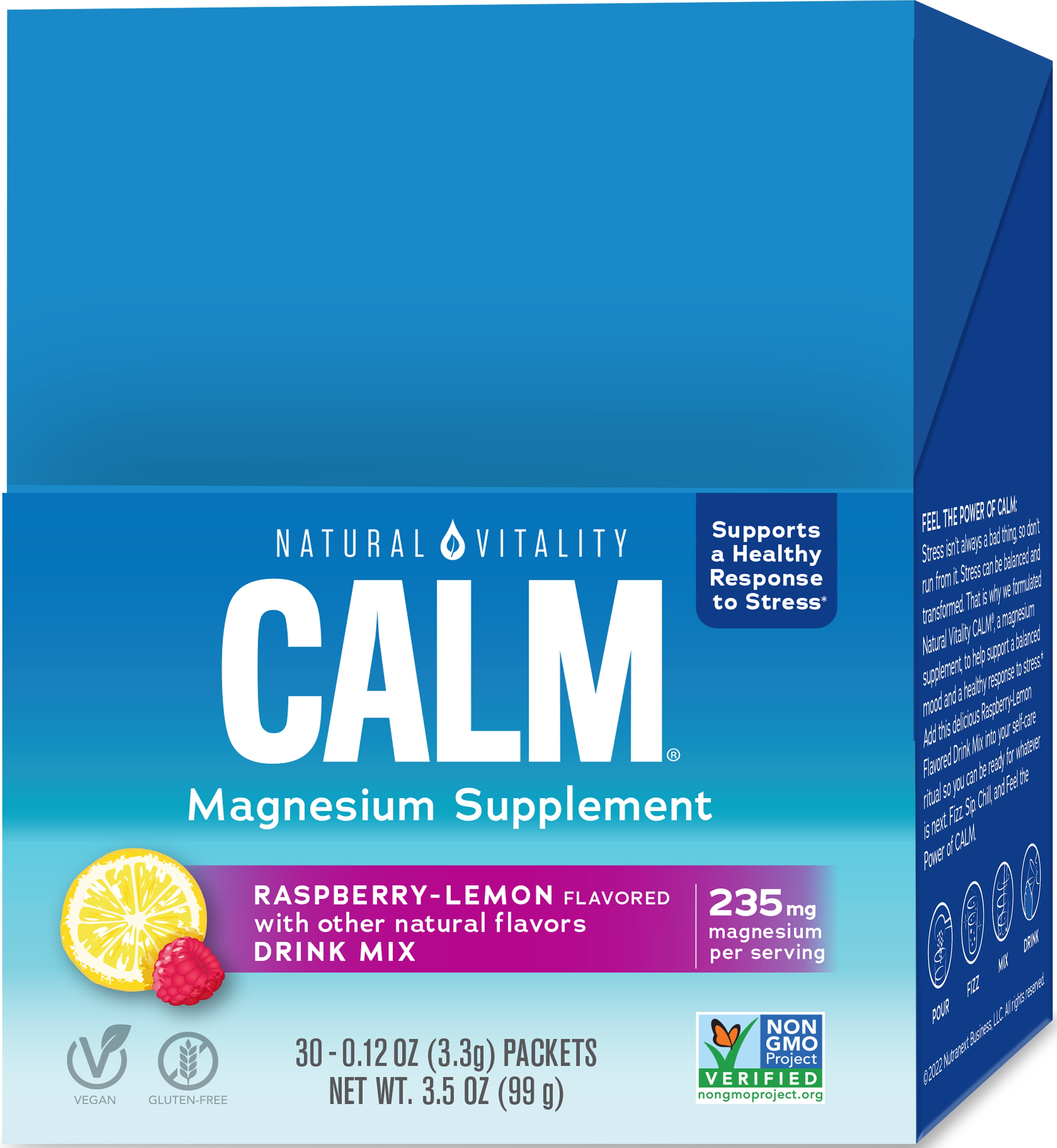 Natural Vitality CALM Magnesium Supplement Drink Mix, Stress Supplement, Raspberry Lemon, 0.12