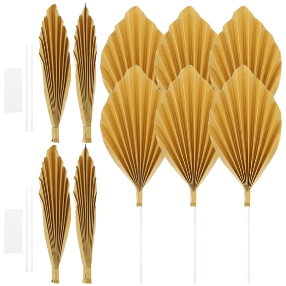 OUNONA Golden Paper Fan Decorations for Cake and Dessert Table 12pcs Wedding Birthday Party Supplies