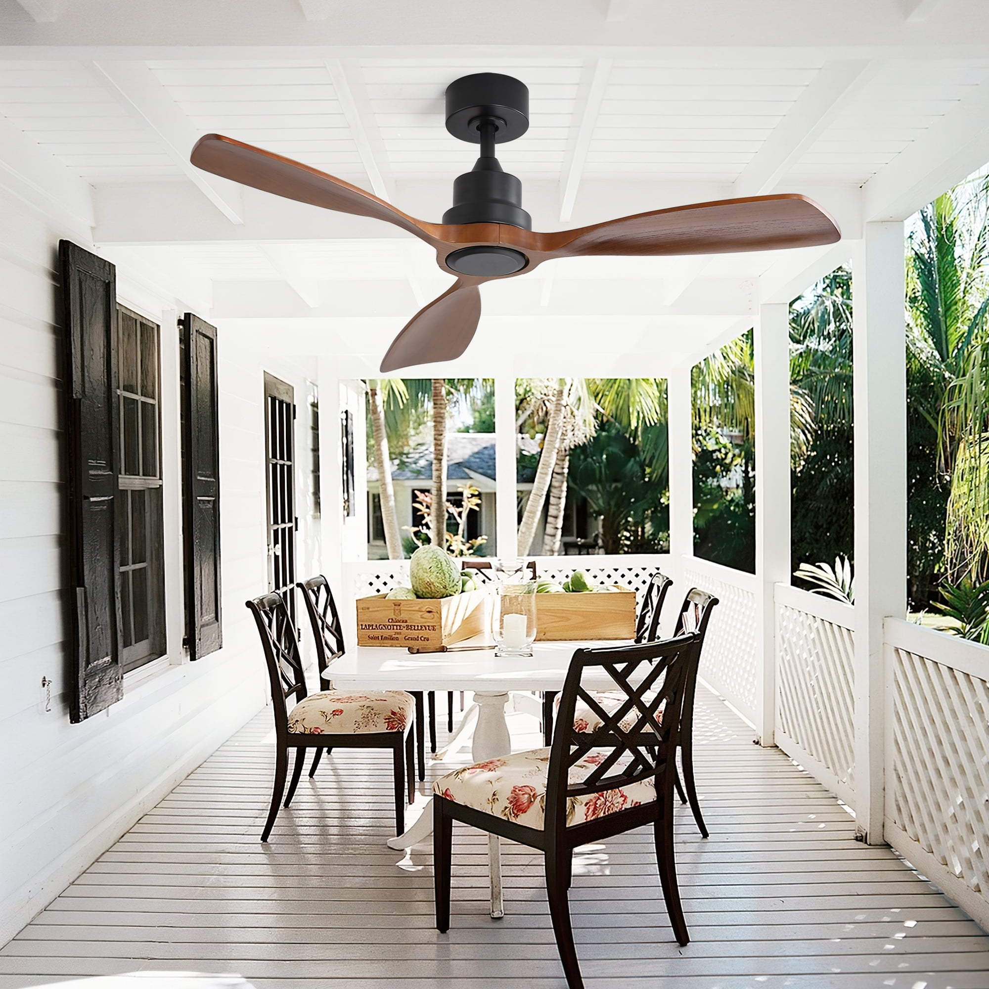Jopath 48 Inch Ceiling Fan Without Light, 3 Solid Wood Blades Indoor and Outdoor Ceiling Fan 6-speed Reversible DC Motor for Indoor Living Room Bedroom Outside Patios Pergola