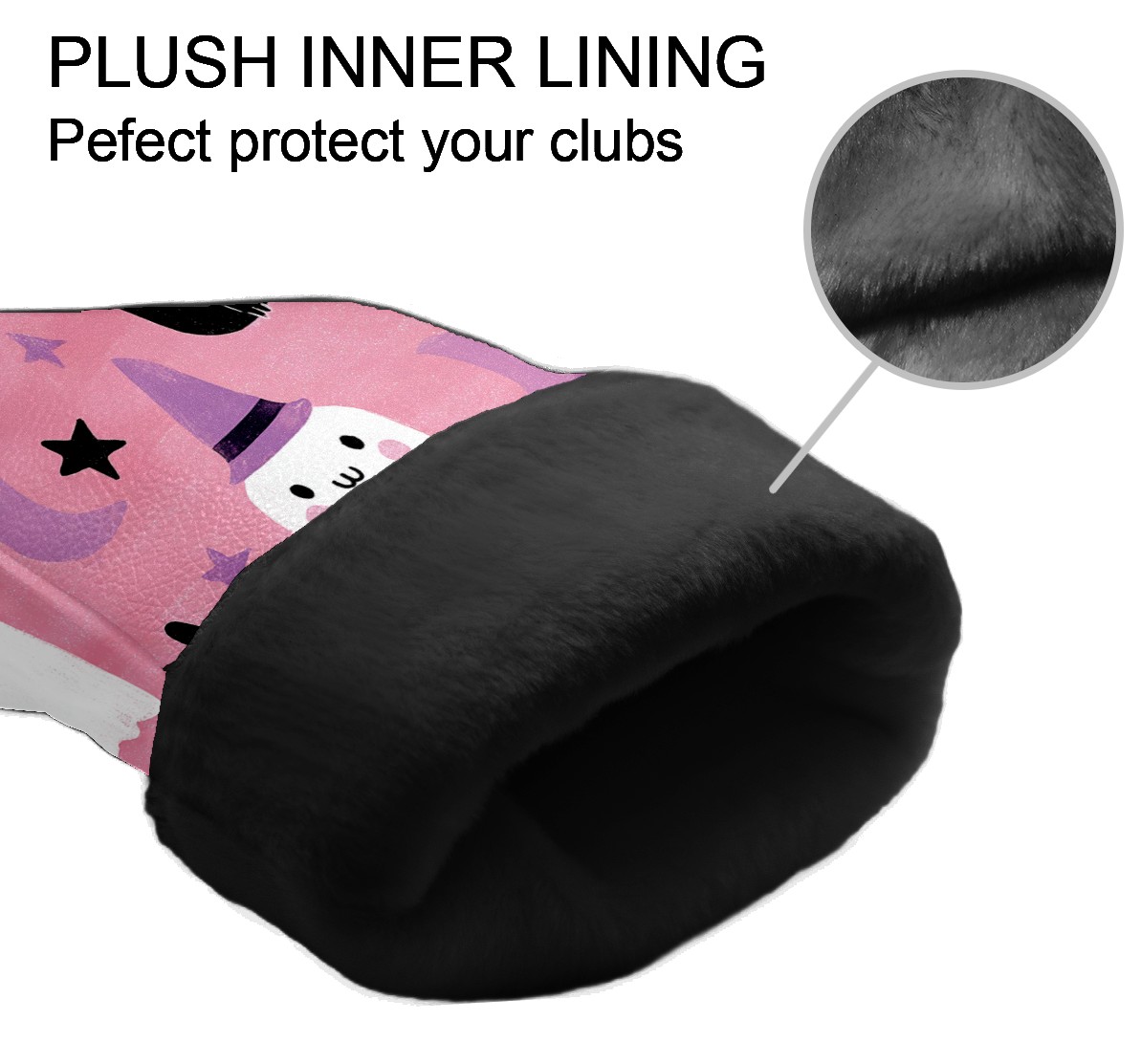 Golf Club Covers, Pink GhostCat Premium PU Leather Driver Hybrid Putter Head Covers with Velvet Lining, Waterproof Golf Gifts for Men Women