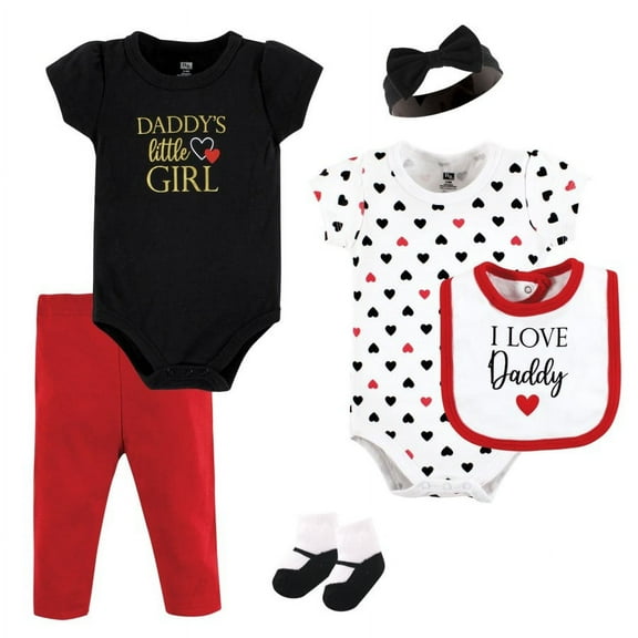 Hudson Baby Infant Girl Cotton Layette Set, Girl Daddy Red Black, 0-3 Months