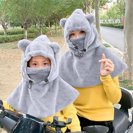 

MIASHUI Women s Warm Plush Headgear Cold-proof Face Protection Riding Outdoor Mask Bib Hat