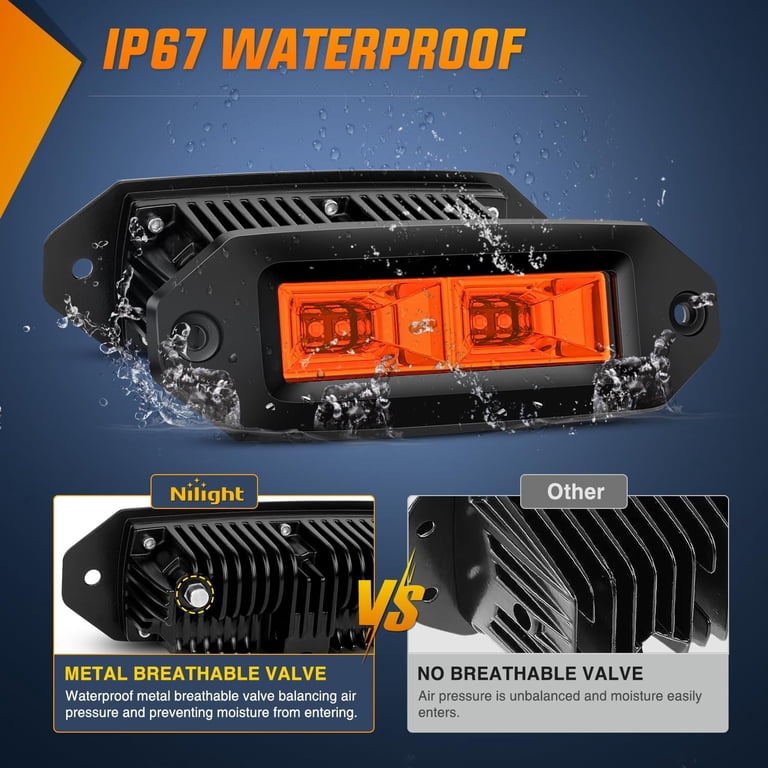 40W Yellow Flush Mount LED Pods - 2PCS, 7600LM, For Trucks, ATV, UTV, SUV, Boat - IP67 Waterproof