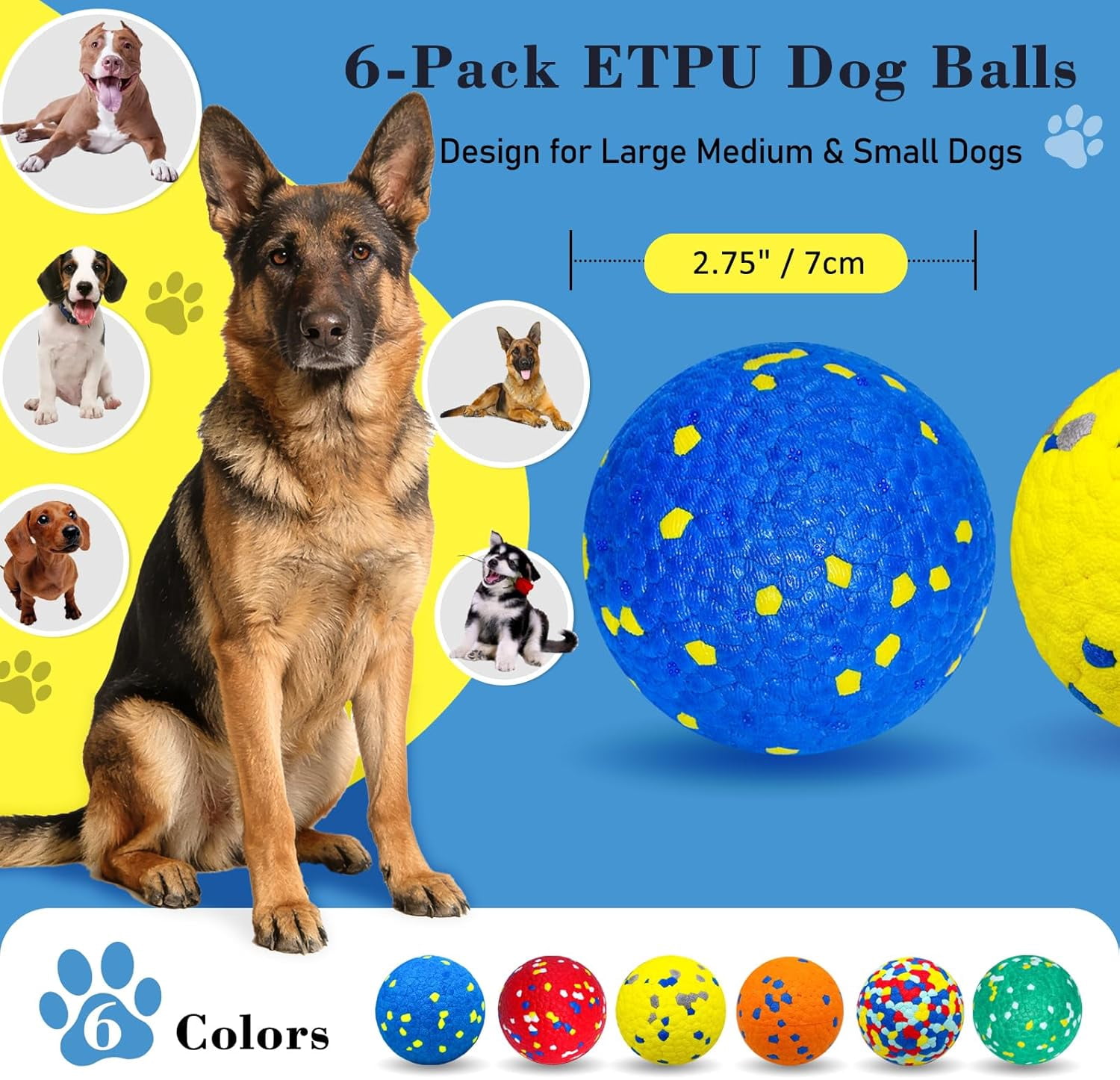 HZMSYQ 6 Pcs Dog Balls for Aggressive Chewers, Indestructible Pet Toys, Soft Bouncy Floating Tennis Balls for Training, Fetch & Water Play, for Small Medium Large Dogs to Keep Them Busy