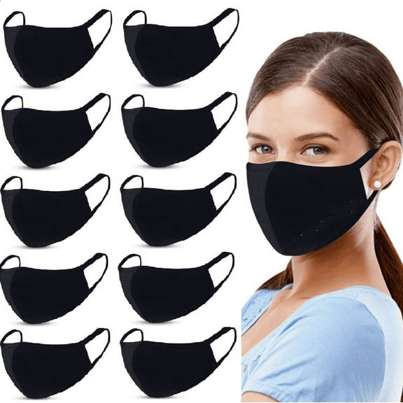 10 Packs Cotton Washable,Reusable Black Face Mask, Mouth Cover Breathable For Personal Care Protection (Black Packs 10)