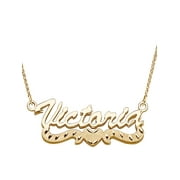Personalized Planet Women's 3D Double Stacked 14kt plated Script Nameplate with Diamond-Cut Heart Tail, 18"