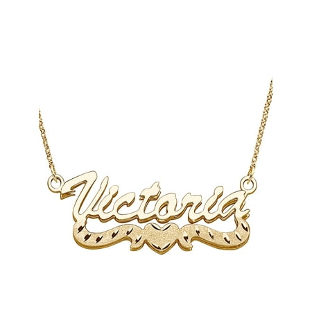 - Personalized Large 3D Script Name with Diamond-Cut Heart Tail 14kt Gold-Plated Necklace, 18