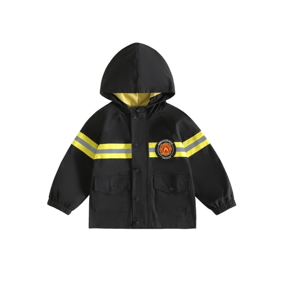 Cjfdfy Toddler Baby Boy Firefighter Jacket With Pockets Zip Up Hooded Long Sleeve Coat With Reflective Stripes Dept Baby Outdoor Wear Halloween Costume Hooded Jacket 18M-6Y