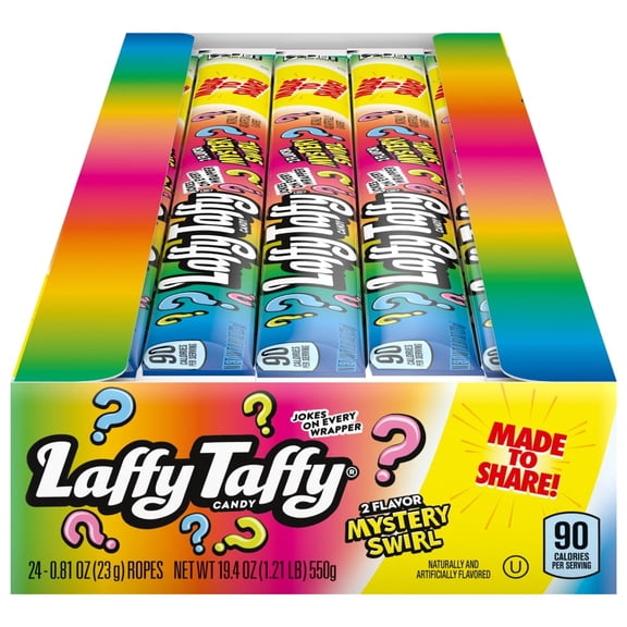 Laffy Taffy Mystery Swirl Ropes – 24 Count Box of 0.81 oz Bars – 2-Flavor Swirl Chewy Candy with Jokes on Every Wrapper
