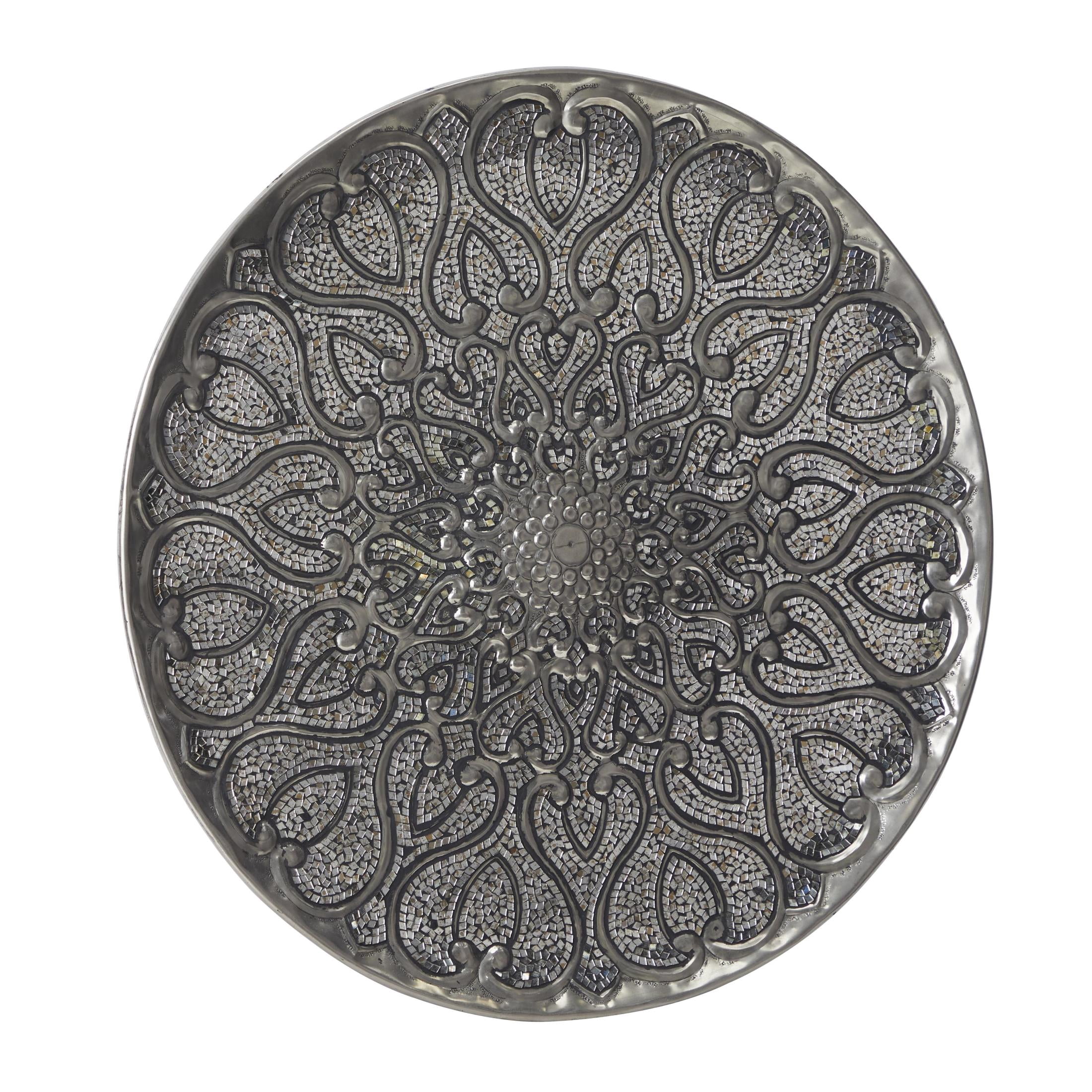 DecMode Silver Metal Plate Wall Decor with Embossed Details