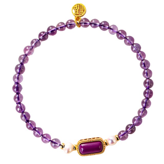 Pulsera de amatista fina para mujer, cristal morado natural de 5 mm